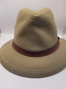 Goorin Bros Gable Fedora Hat Safari Khaki Canvas Cotton Leather Band Vented - Picture 1 of 3