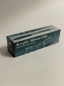 Vintage Klar Acryl Kleidung Pin Memo Clip Schreibtisch Büro Stift Halter mit Stift NEU - Bild 1 von 5