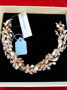 Flower Crystal Diamante and Pearls Bridal Hair piece - rosegold - Picture 1 of 7