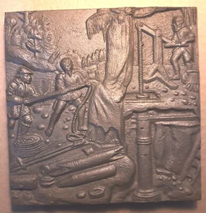 Gussplatte- Kamin- Ofen- Wand- Relief- Gussbild, Eickhoff, Bergbau, Zeche, ANTIK - Bild 1 von 5