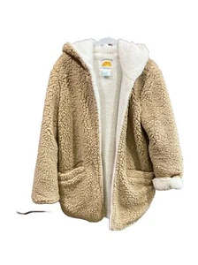 c c california Faux Sherpa Hooded Jacket M Open Front - Picture 1 of 7