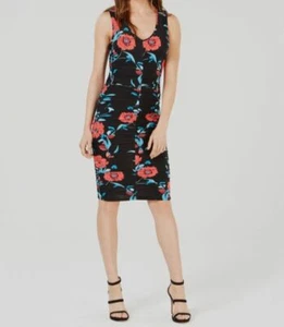 $119 Bar III Women's Black Sleeveless V-Neck Ruched Floral Sheath Dress Size S - Picture 1 of 1