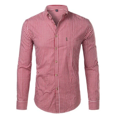 Camisa De Vestir Con Botones Elegante De Algodón A Cuadros Para Hombres Negocios Foto 1 de 4