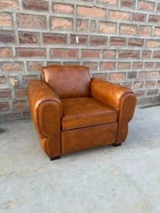 Pair of Fully Restored French Cognac Leather 1930s Speed Club Chairs - Picture 1 of 7