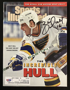 Brett Hull Signed Sports Illustrated 3/18/91 Hockey St Louis Blues Auto PSA/DNA
