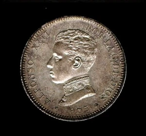 2 PESETAS ALFONSO XIII, 1905 (*0-5), MA SM V, SC SC-, BRILLO ORIGINAL - Imagen 1 de 2