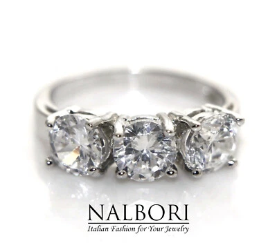 anello donna trilogy argento 925 con 3 pietre zirconi bianchi 6mm fidanzamento - Immagine 1 di 3