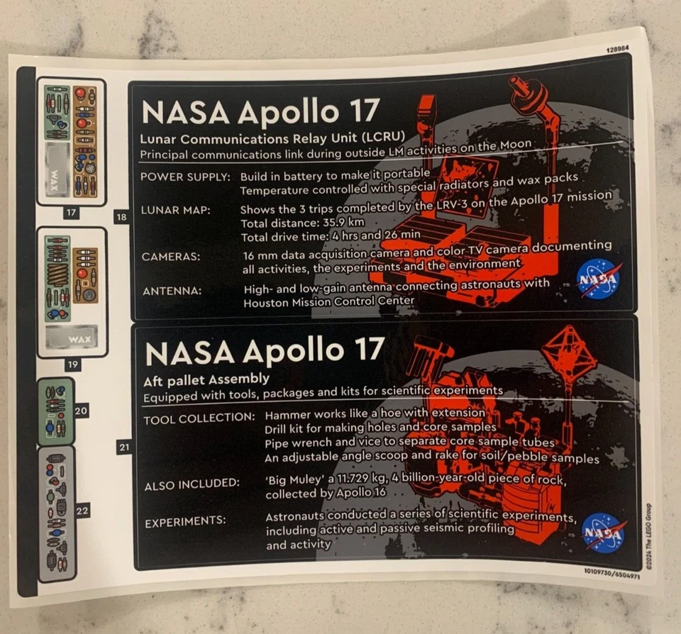 HOJA ADHESIVA LEGO para 42182, Hoja 2, Vehículo Lunar Itinerante NASA Apolo - LRV Foto 1 de 1