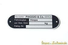 VESPA Typenschild Piaggio Co. Genua - Rund - V50 PV PK PX Sprint Rally Rahmen