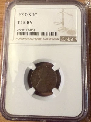 1910 S Lincoln Cent NGC F15 BN ✨LOWER MINTAGE✨👀 - Image 1 of 2