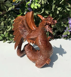 Beautiful Vintage Wooden Hand Carved Dragon 12”high - Picture 1 of 18