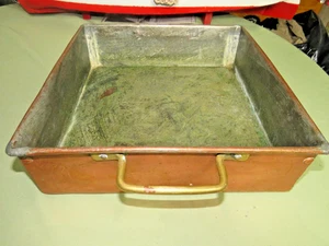 1800s FRENCH COPPER COOKING TRAY SQUARE PAN WITH HANDLES 13"W X 12.5"W X 3.5"T - Picture 1 of 12
