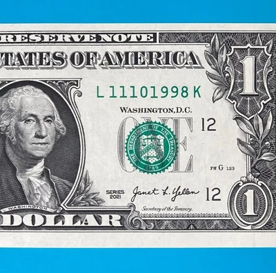 November 10, 1998 (L 11101998 K) BIRTHDAY Note $1 One Dollar Bill *UNC* - Image 1 of 4