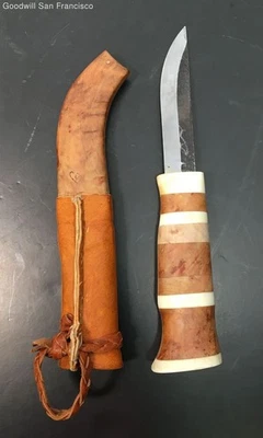 Vintage Sami Nordic Knife Puukko Leuku Birch Reindeer Bone w/Sheath - Image 1 of 4