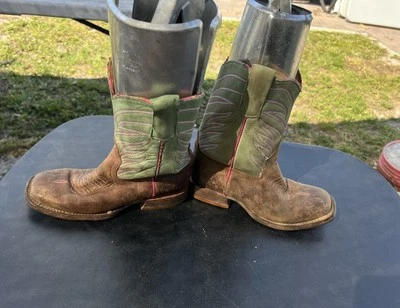 Botas de Vaquero Anderson Bean Niños Talla 1 Marrón/Verde Puntera Cuadrada Foto 1 de 4