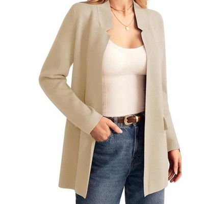 GRACE KARIN Cardigan Coatigan Beige Xl Pockets Soft Career minimalist Boho Chic - Image 1 of 4
