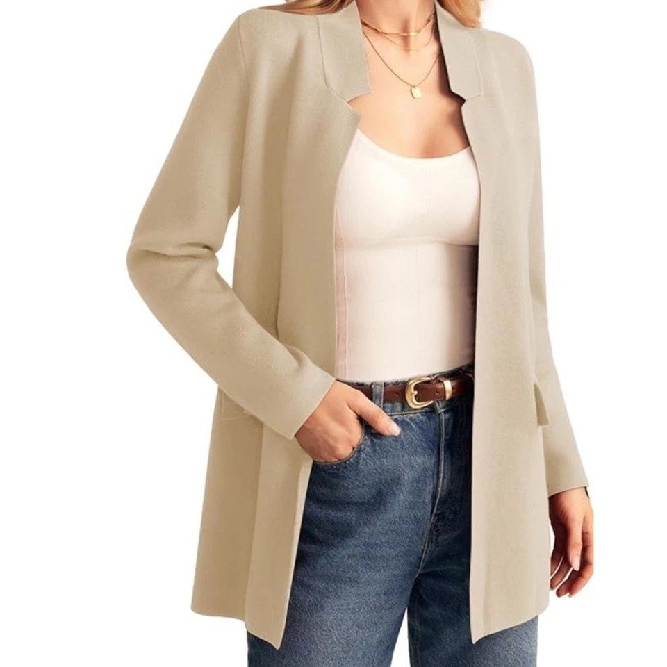GRACE KARIN Cardigan Coatigan Beige Xl Pockets Soft Career minimalist Boho Chic - Image 1 of 4