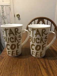 Starbucks 2015 White With Gold Graffiti Letters 12 Oz Coffee Mugs - Picture 1 of 9
