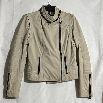 Bod & Christensen Leather Jacket Biker Moto in Cream + Converts To Vest - Medium - Image 1 of 4