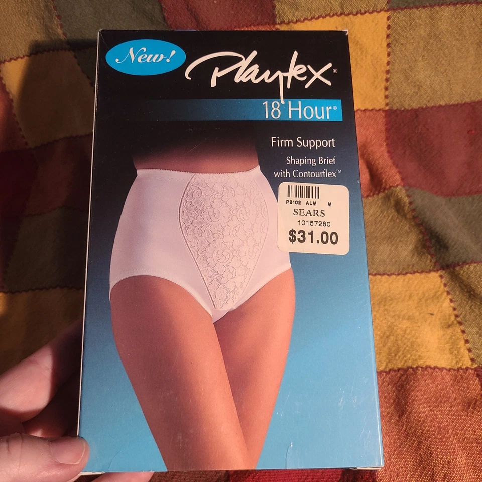  Playtex 18 Hour Firm Control Satin & Lace Brief Girdle #2102 Medium Beige NIP — 第 1/4 张图片