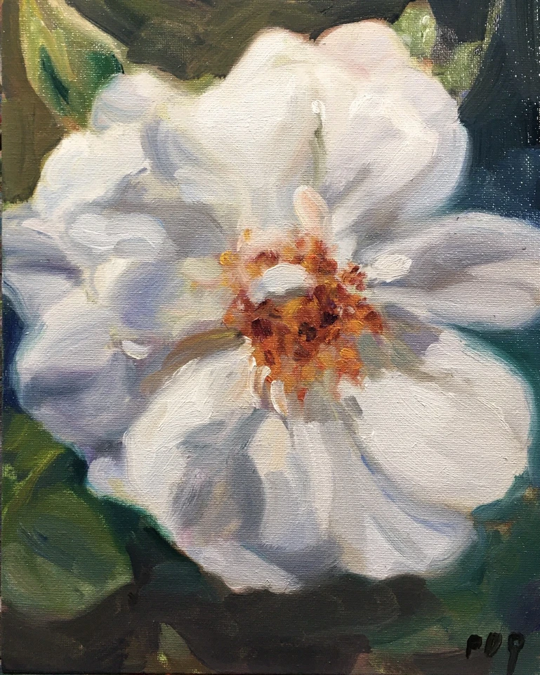 PDQ Artist Original Oil Painting Floral White Flower Impressionistic Realism Art - Image 1 of 1