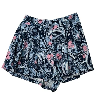 Torrid 阔腿宽松短裤 0X 蓝色佩斯利弹力腰身女式 — 第 1/4 张图片