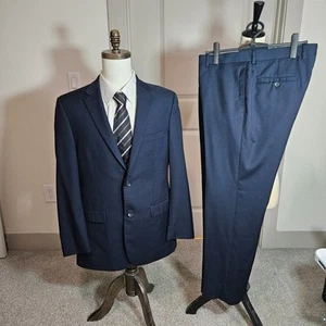 Pronto Uomo 2PC 42L 100% Wool Suit Men Pants 38x30.5 Navy Blue - Picture 1 of 24