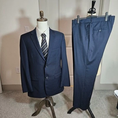 Traje de hombre Pronto Uomo 2 piezas 42L 100 % lana pantalones 38x30,5 azul marino Foto 1 de 4