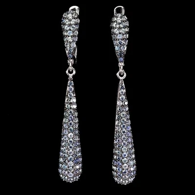 925纯银耳环蓝色蓝宝石圆形钻石切割宝石首饰 — 第 1/4 张图片