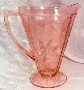 JEANNETTE Vintage 1930s Poinsettia Floral Pink Depression Glass Pitcher - Picture 1 of 6