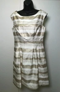 NWT VINCE CAMUTO Cocktail Dress, White & Gold Sleeveless Fit And Flare, Size 4 - Picture 1 of 19