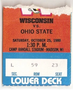 1980-10-25 College Football Ticket - Wisconsin Badgers V Ohio St Buckeyes - Bild 1 von 1