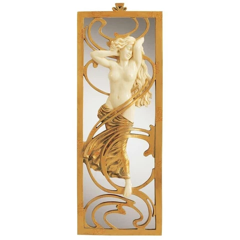 18.5" Art Nouveau Nude Risque Sculpted Maiden Wall Hanging Mirror Decor Cover