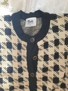 Slade Australia Vintage Black White Check Wool Coatigan Cardigan M - Picture 1 of 9