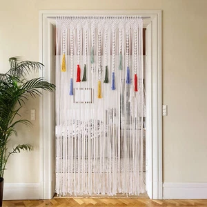 35" x 79" Macrame Curtain w/ Tassels Handmade Wall Hanging Tapestry Room Divider - Picture 1 of 12