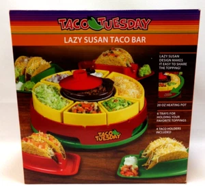 Taco Tuesday Lazy Susan Taco Bar Heated Nostalgia Family Serving Tray New In Box - Picture 1 of 7