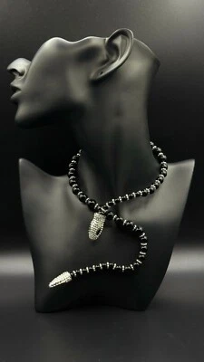 Collana con Perline Serpente Nero - Flessibile Collo, Braccio o Gambe Statement Gioielli - Immagine 1 di 4