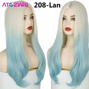 Long Ombre Blonde to Blue Synthetic Wig Heat Resistant Party Cos Fashion Wig - Picture 1 of 10