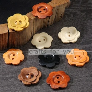 10PCS 11MM-38MM 2-HOLE FLORAL WOOD BUTTONS FOR DIY CLOTHING SEWING CRAFTS BAGS - Picture 1 of 24