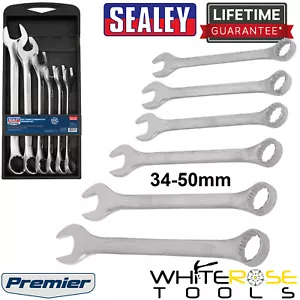 Sealey Jumbo Combination Spanner Set 6pc Metric 34-50mm Open End Ring Wrench - Picture 1 of 5