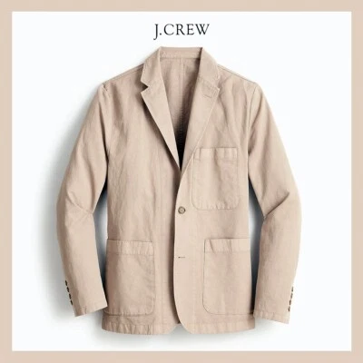 NUEVO CON ETIQUETAS - J. Traje Chino Chaqueta Caqui Crew Para Hombre Teñido Algodón-Lino Talla 40 $178 Foto 1 de 4