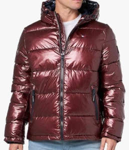 Tommy Hilfiger Mens Pearlized Performance Hooded Puffer Jacket Red Size Medium - Picture 1 of 13