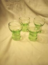 4 Antique Depression Glass Vasoline Glass Shot Glasses