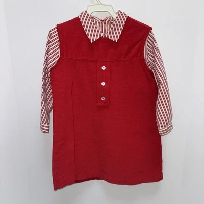 Camisa de vestir a rayas vintage de pana roja Sears Perma Prest para niña talla 6 Foto 1 de 4
