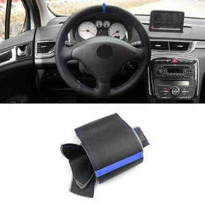 Black Leather Blue Strip Steering Wheel Cover For Peugeot 307 2001-2008 307 SW - Picture 1 of 9