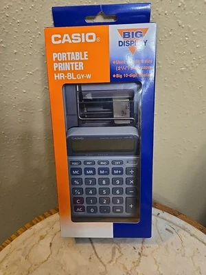 Casio Portable Printer Big Display Calculator HR-8LGY-W 2 Way Power Decimal  - Image 1 of 4