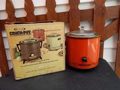 Vintage Rival Slow Cooker Crock Pot 3.5 Qt 3100 Flame Orange Red Glass w/Lid - Image 1 of 4