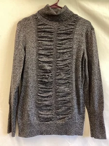 Alfani Sweater Womens Medium Metallic Shimmer Ruched Turtleneck Pullover Top - Picture 1 of 11