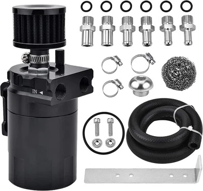 Oil Catch Can Kit Reservoir Black Tank with Breather Filter Universal Aluminum Foto 1 de 4