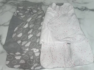 Halo Cotton Sleep Sack Set of 2 Grey w/Clouds & White w/Pink Stars & Moon Sz NB - Picture 1 of 7